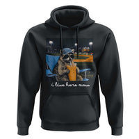 Funny Raccoon Baseball Game Day Meme Hoodie I Live Here Now Trash Panda Iced Coffee Night