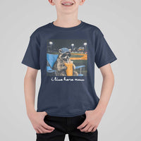 Funny Raccoon Baseball Game Day Meme T Shirt For Kid I Live Here Now Trash Panda Iced Coffee Night