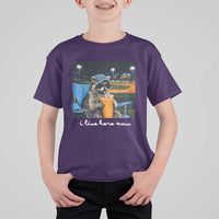 Funny Raccoon Baseball Game Day Meme T Shirt For Kid I Live Here Now Trash Panda Iced Coffee Night