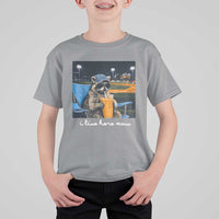 Funny Raccoon Baseball Game Day Meme T Shirt For Kid I Live Here Now Trash Panda Iced Coffee Night