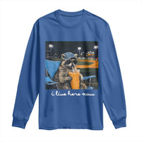 Funny Raccoon Baseball Game Day Meme Long Sleeve Shirt I Live Here Now Trash Panda Iced Coffee Night