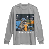 Funny Raccoon Baseball Game Day Meme Long Sleeve Shirt I Live Here Now Trash Panda Iced Coffee Night