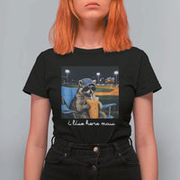 Funny Raccoon Baseball Game Day Meme T Shirt For Women I Live Here Now Trash Panda Iced Coffee Night