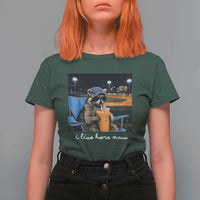 Funny Raccoon Baseball Game Day Meme T Shirt For Women I Live Here Now Trash Panda Iced Coffee Night