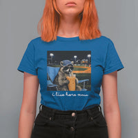Funny Raccoon Baseball Game Day Meme T Shirt For Women I Live Here Now Trash Panda Iced Coffee Night