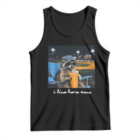 Funny Raccoon Baseball Game Day Meme Tank Top I Live Here Now Trash Panda Iced Coffee Night