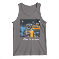 Funny Raccoon Baseball Game Day Meme Tank Top I Live Here Now Trash Panda Iced Coffee Night