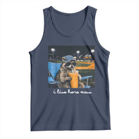 Funny Raccoon Baseball Game Day Meme Tank Top I Live Here Now Trash Panda Iced Coffee Night