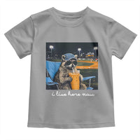 Funny Raccoon Baseball Game Day Meme Toddler T Shirt I Live Here Now Trash Panda Iced Coffee Night