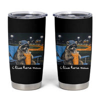 Funny Raccoon Baseball Game Day Meme Tumbler Cup I Live Here Now Trash Panda Iced Coffee Night