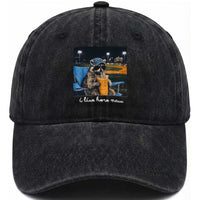Funny Raccoon Baseball Game Day Meme Washed Cotton Baseball Cap I Live Here Now Trash Panda Iced Coffee Night