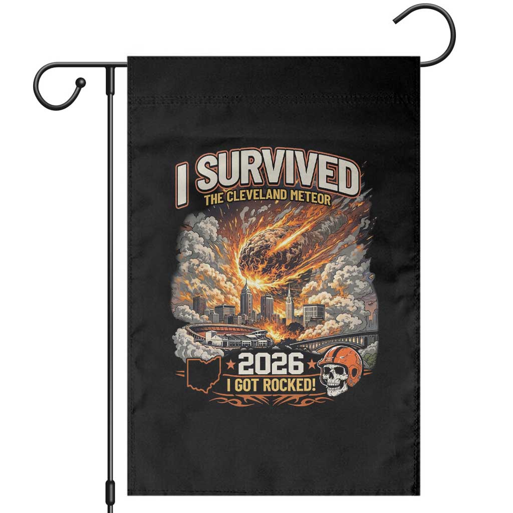 I Survived The Cleveland Meteor 2026 Garden Flag Funny Ohio Apocalypse Meme Vintage Football Fan Humor