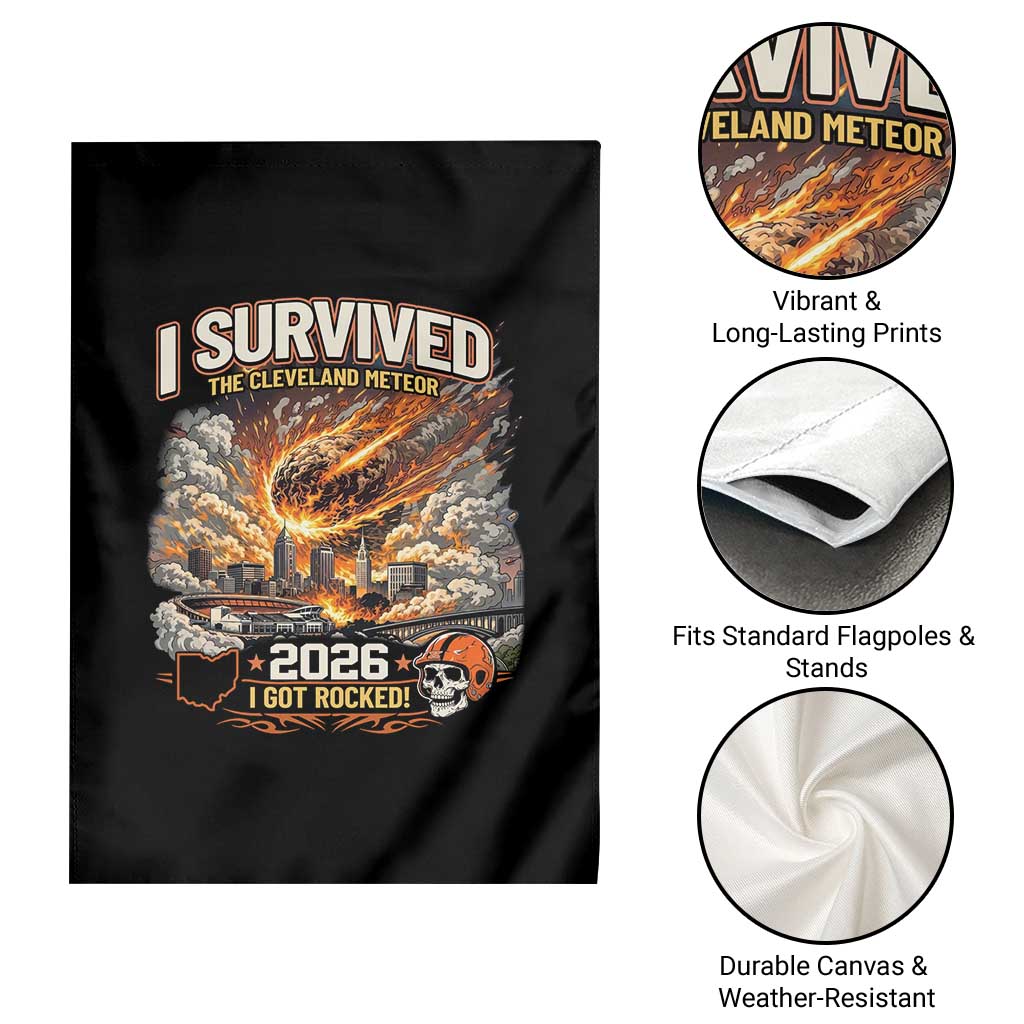 I Survived The Cleveland Meteor 2026 Garden Flag Funny Ohio Apocalypse Meme Vintage Football Fan Humor