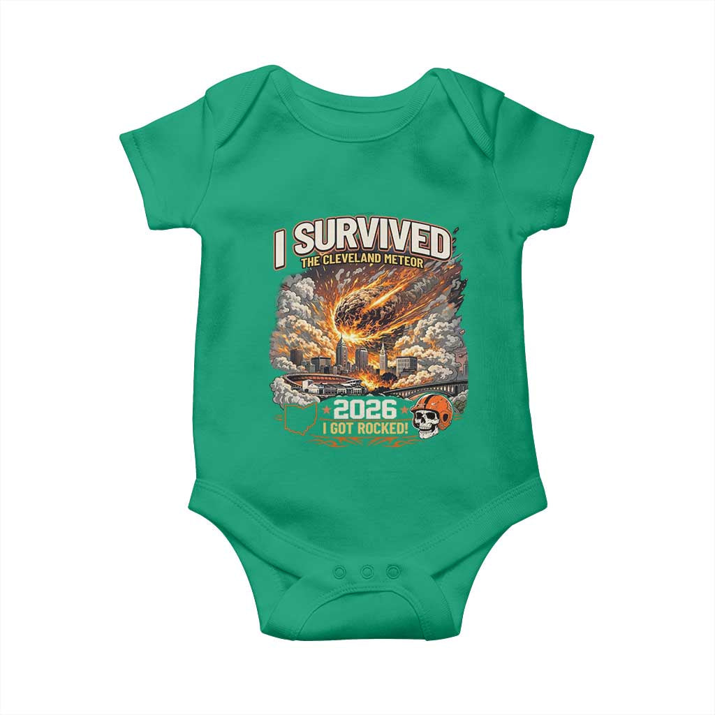 I Survived The Cleveland Meteor 2026 Baby Onesie Funny Ohio Apocalypse Meme Vintage Football Fan Humor