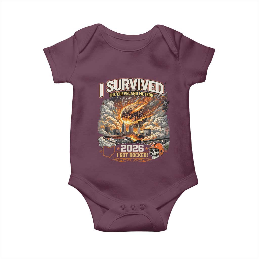 I Survived The Cleveland Meteor 2026 Baby Onesie Funny Ohio Apocalypse Meme Vintage Football Fan Humor