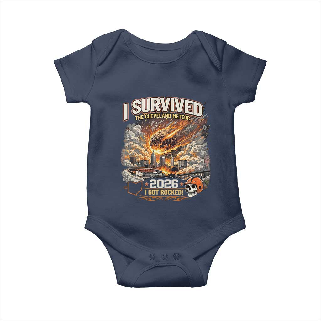I Survived The Cleveland Meteor 2026 Baby Onesie Funny Ohio Apocalypse Meme Vintage Football Fan Humor