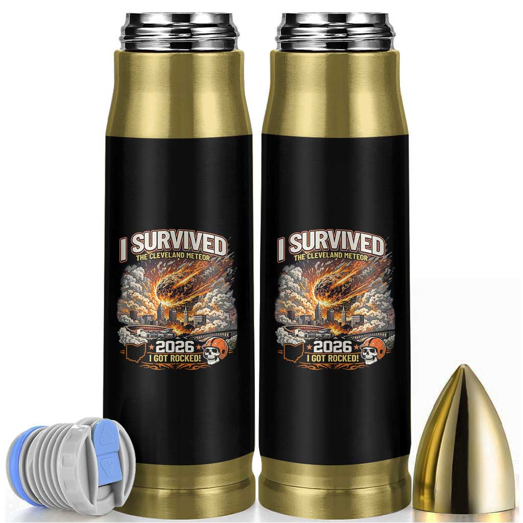 I Survived The Cleveland Meteor 2026 Bullet Tumbler Funny Ohio Apocalypse Meme Vintage Football Fan Humor