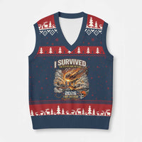 I Survived The Cleveland Meteor 2026 V-Neck Knit Sweater Vest Funny Ohio Apocalypse Meme Vintage Football Fan Humor