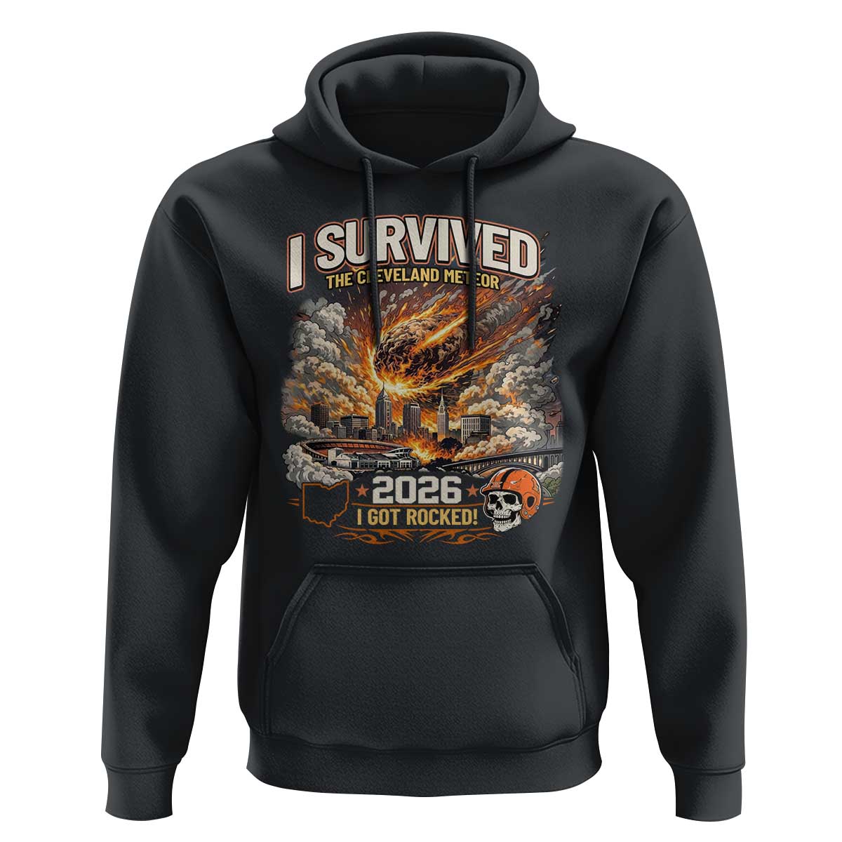 I Survived The Cleveland Meteor 2026 Hoodie Funny Ohio Apocalypse Meme Vintage Football Fan Humor