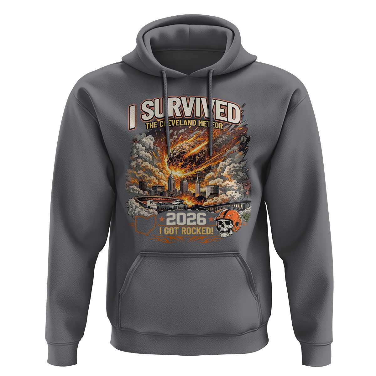 I Survived The Cleveland Meteor 2026 Hoodie Funny Ohio Apocalypse Meme Vintage Football Fan Humor