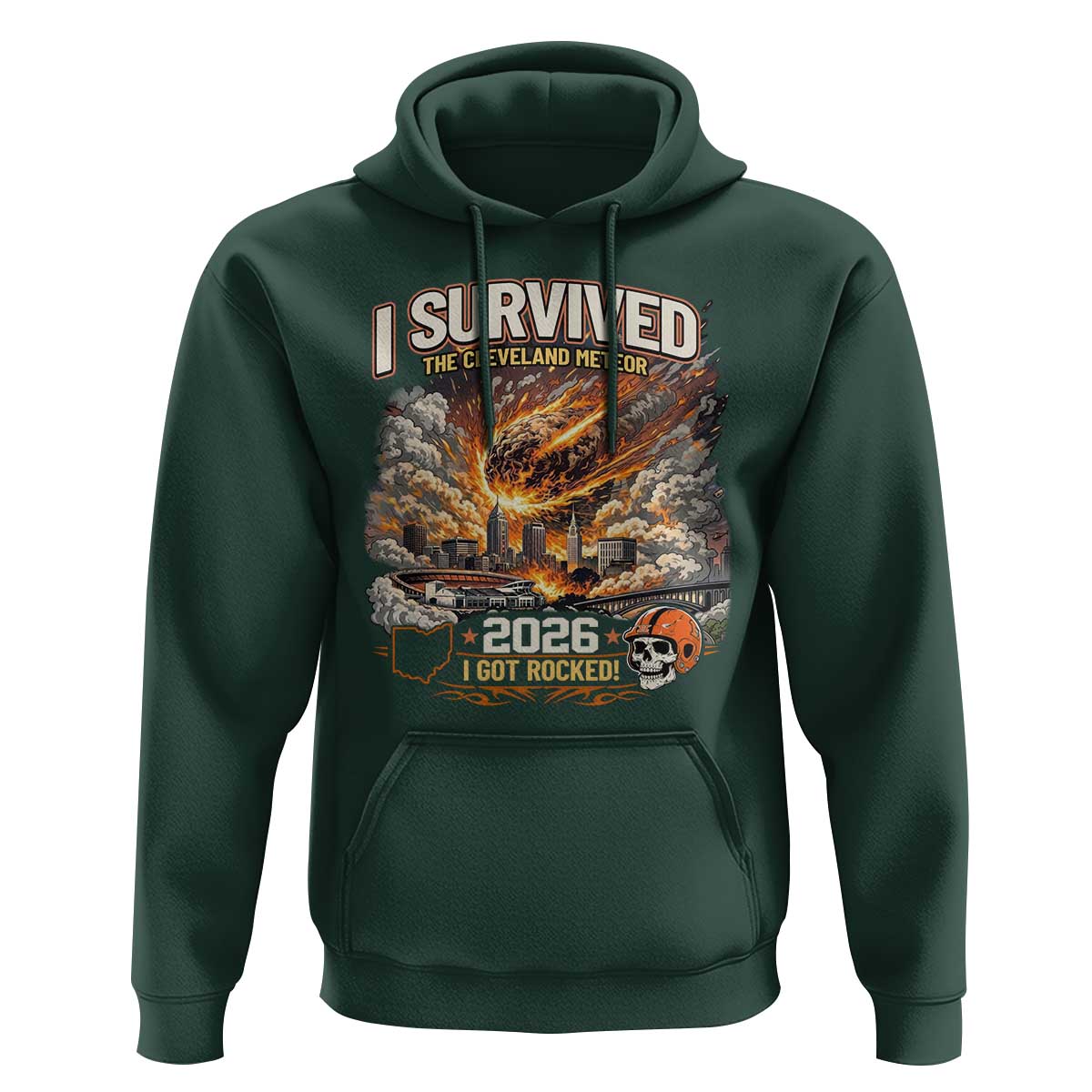 I Survived The Cleveland Meteor 2026 Hoodie Funny Ohio Apocalypse Meme Vintage Football Fan Humor