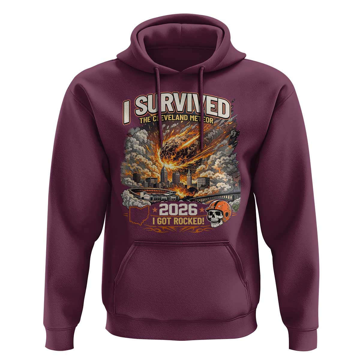 I Survived The Cleveland Meteor 2026 Hoodie Funny Ohio Apocalypse Meme Vintage Football Fan Humor