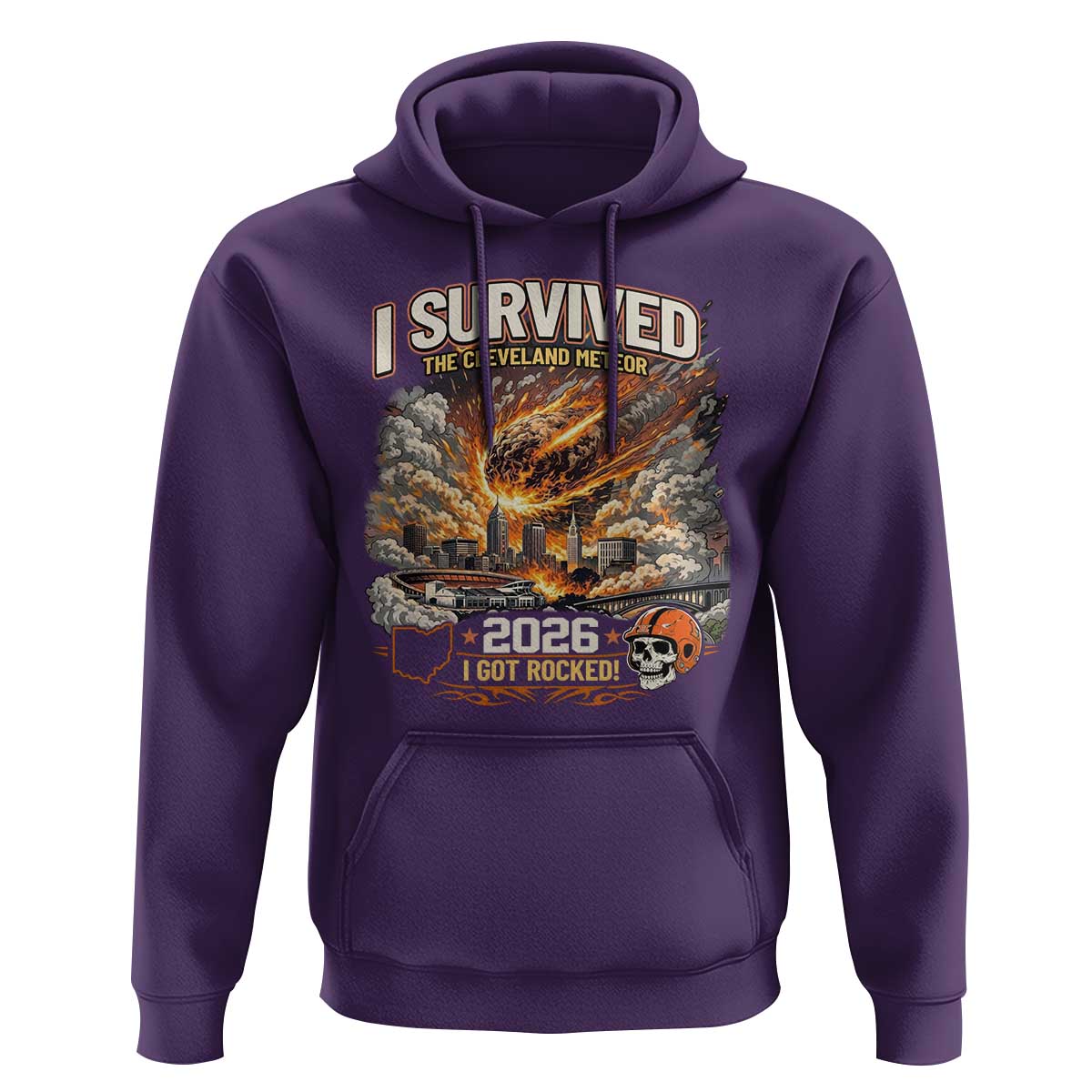 I Survived The Cleveland Meteor 2026 Hoodie Funny Ohio Apocalypse Meme Vintage Football Fan Humor