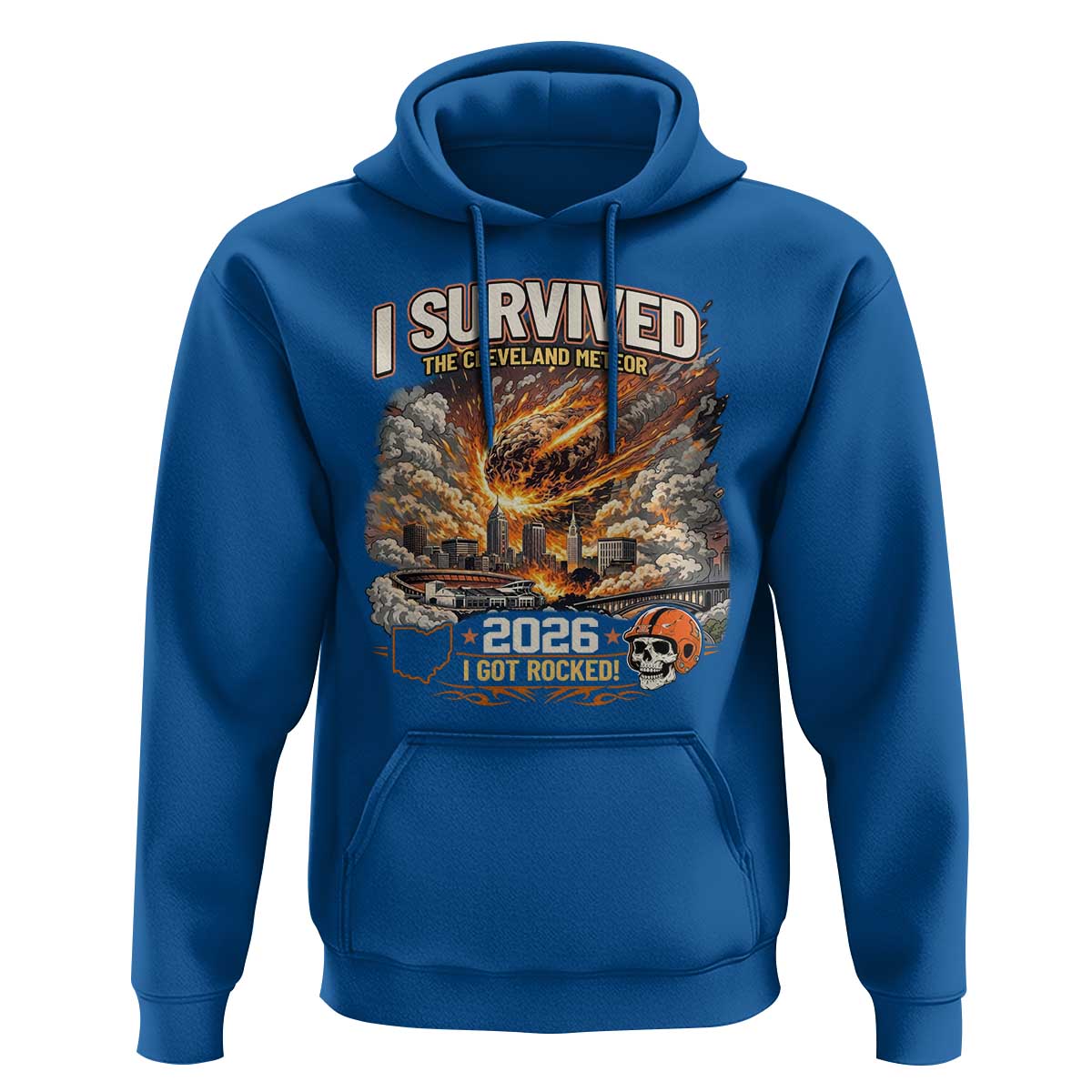I Survived The Cleveland Meteor 2026 Hoodie Funny Ohio Apocalypse Meme Vintage Football Fan Humor