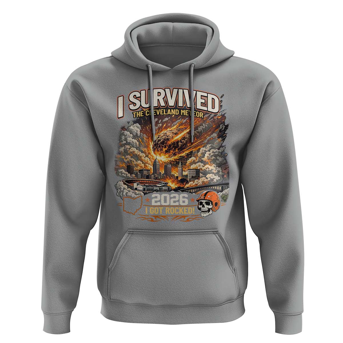 I Survived The Cleveland Meteor 2026 Hoodie Funny Ohio Apocalypse Meme Vintage Football Fan Humor