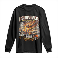 I Survived The Cleveland Meteor 2026 Long Sleeve Shirt Funny Ohio Apocalypse Meme Vintage Football Fan Humor