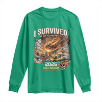I Survived The Cleveland Meteor 2026 Long Sleeve Shirt Funny Ohio Apocalypse Meme Vintage Football Fan Humor