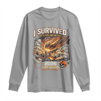 I Survived The Cleveland Meteor 2026 Long Sleeve Shirt Funny Ohio Apocalypse Meme Vintage Football Fan Humor