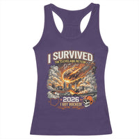 I Survived The Cleveland Meteor 2026 Racerback Tank Top Funny Ohio Apocalypse Meme Vintage Football Fan Humor