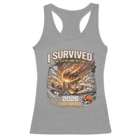 I Survived The Cleveland Meteor 2026 Racerback Tank Top Funny Ohio Apocalypse Meme Vintage Football Fan Humor