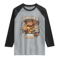 I Survived The Cleveland Meteor 2026 Raglan Shirt Funny Ohio Apocalypse Meme Vintage Football Fan Humor