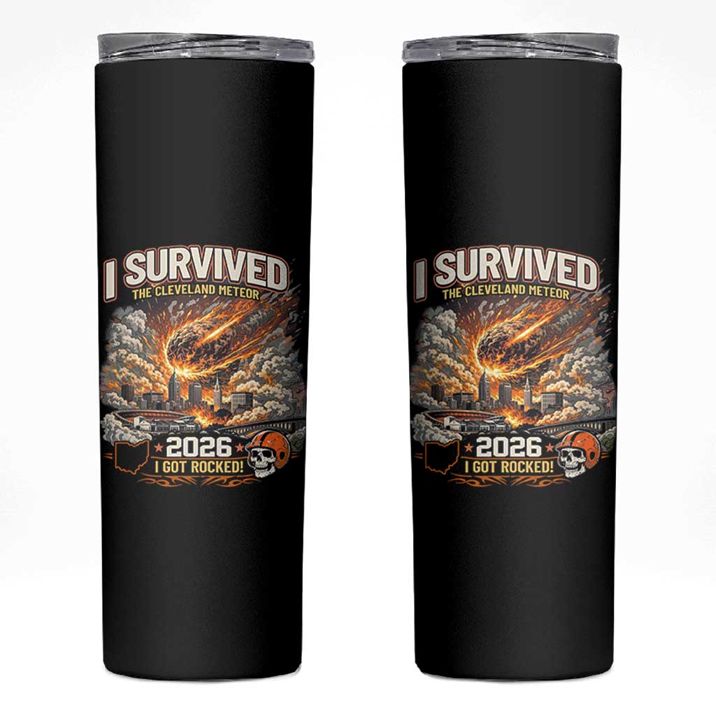 I Survived The Cleveland Meteor 2026 Skinny Tumbler Funny Ohio Apocalypse Meme Vintage Football Fan Humor