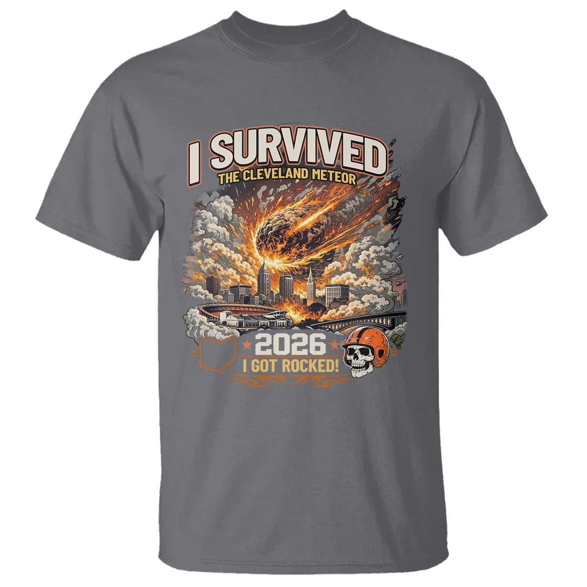 I Survived The Cleveland Meteor 2026 T Shirt Funny Ohio Apocalypse Meme Vintage Football Fan Humor