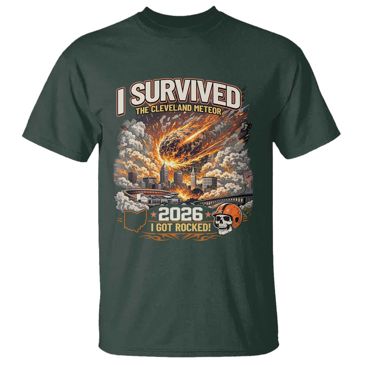 I Survived The Cleveland Meteor 2026 T Shirt Funny Ohio Apocalypse Meme Vintage Football Fan Humor