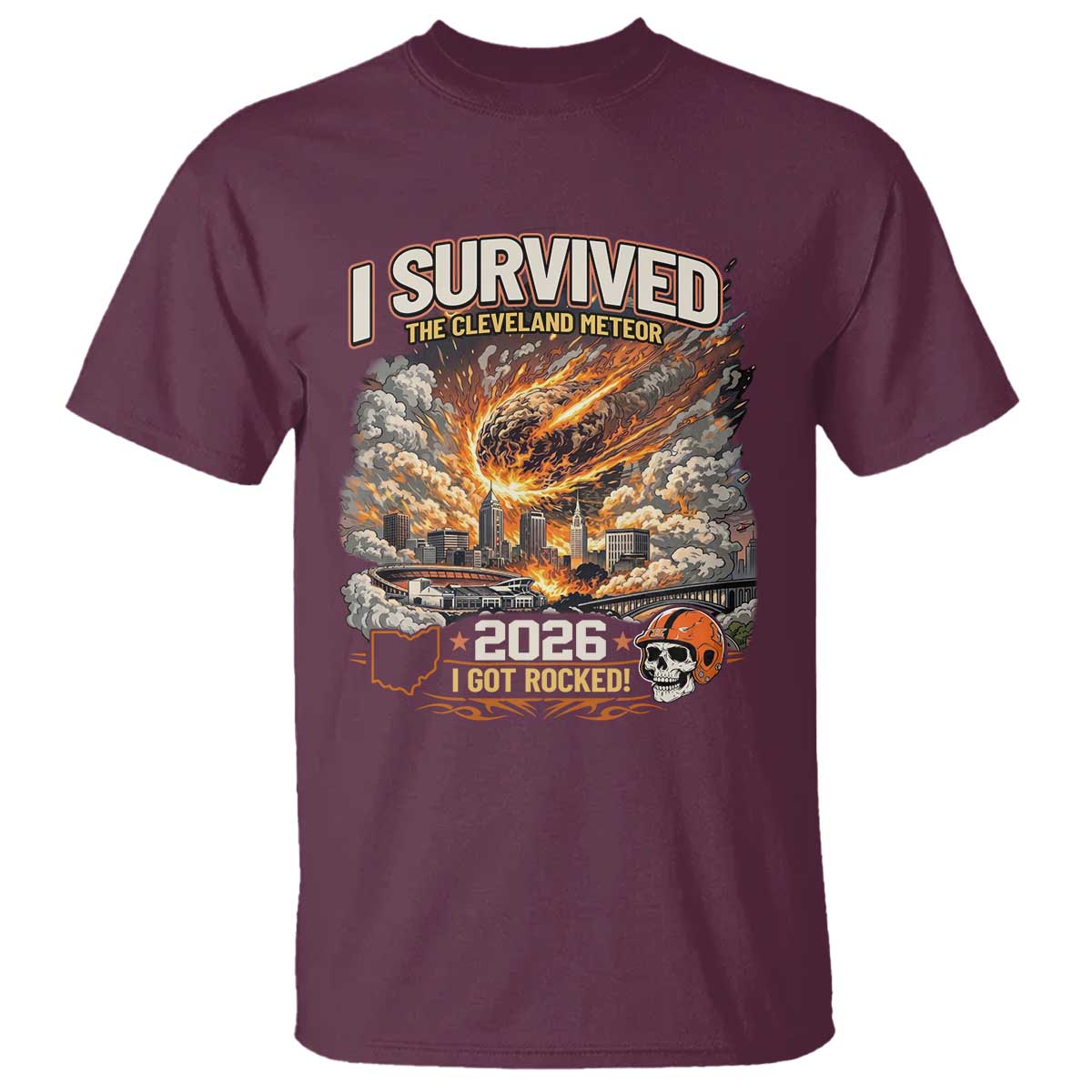 I Survived The Cleveland Meteor 2026 T Shirt Funny Ohio Apocalypse Meme Vintage Football Fan Humor