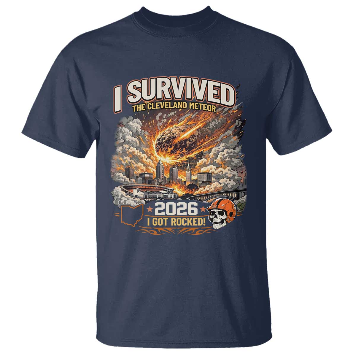 I Survived The Cleveland Meteor 2026 T Shirt Funny Ohio Apocalypse Meme Vintage Football Fan Humor
