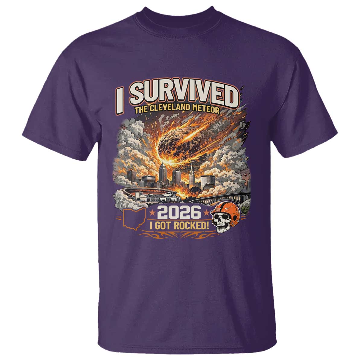 I Survived The Cleveland Meteor 2026 T Shirt Funny Ohio Apocalypse Meme Vintage Football Fan Humor