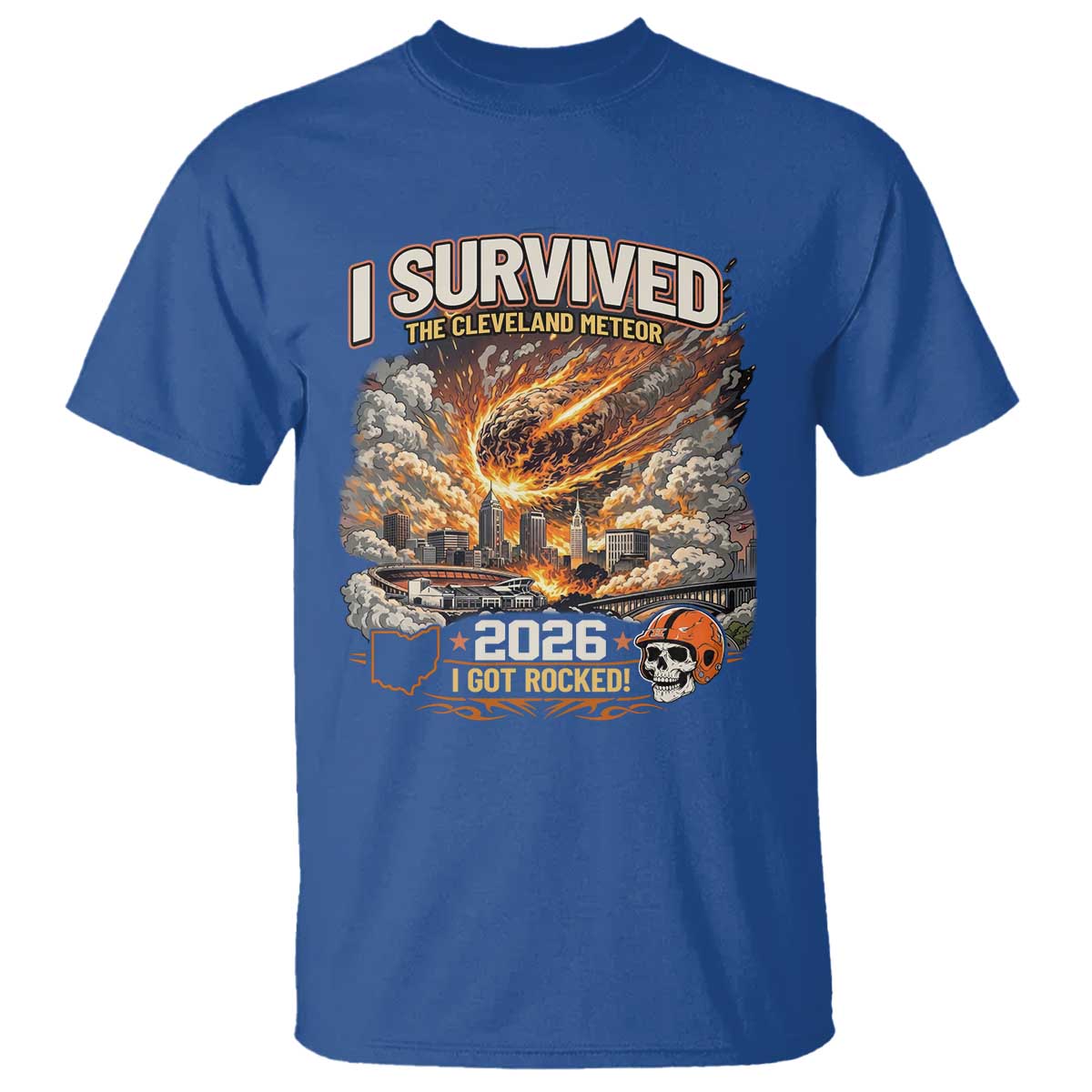 I Survived The Cleveland Meteor 2026 T Shirt Funny Ohio Apocalypse Meme Vintage Football Fan Humor