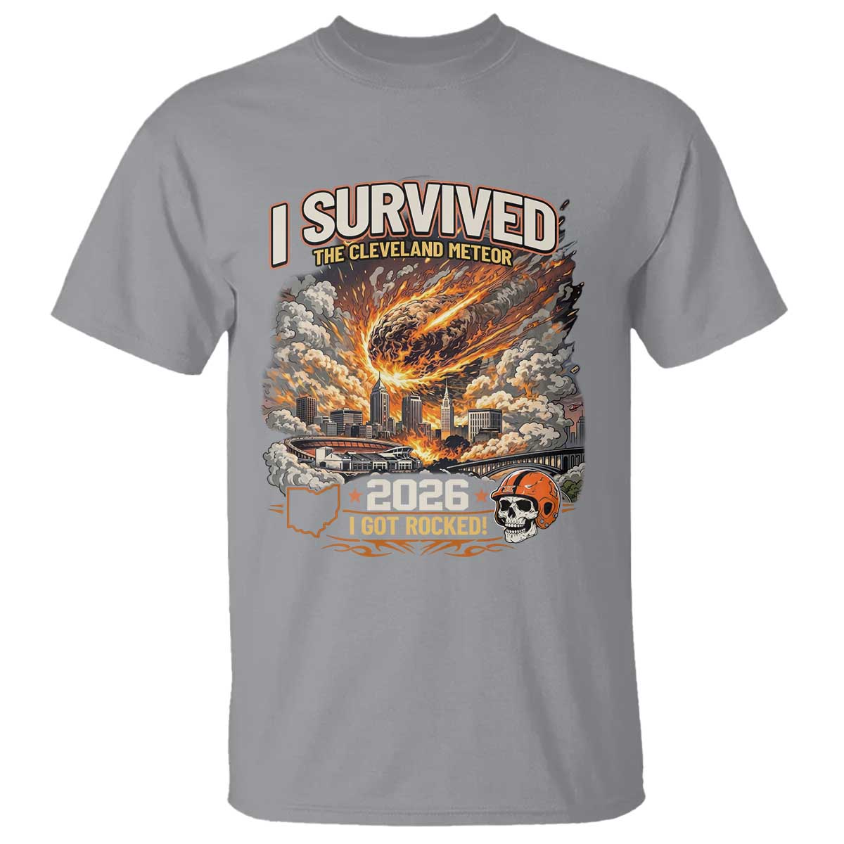I Survived The Cleveland Meteor 2026 T Shirt Funny Ohio Apocalypse Meme Vintage Football Fan Humor