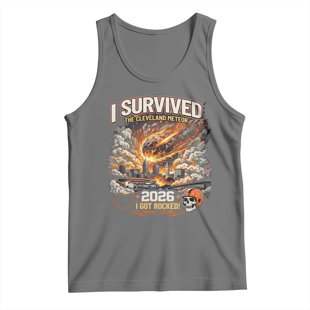 I Survived The Cleveland Meteor 2026 Tank Top Funny Ohio Apocalypse Meme Vintage Football Fan Humor