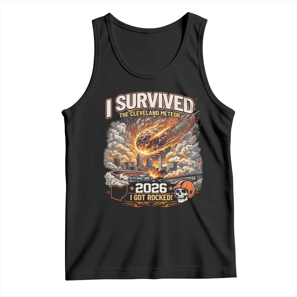 I Survived The Cleveland Meteor 2026 Tank Top Funny Ohio Apocalypse Meme Vintage Football Fan Humor