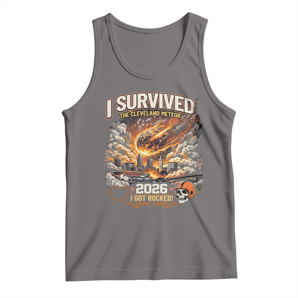 I Survived The Cleveland Meteor 2026 Tank Top Funny Ohio Apocalypse Meme Vintage Football Fan Humor