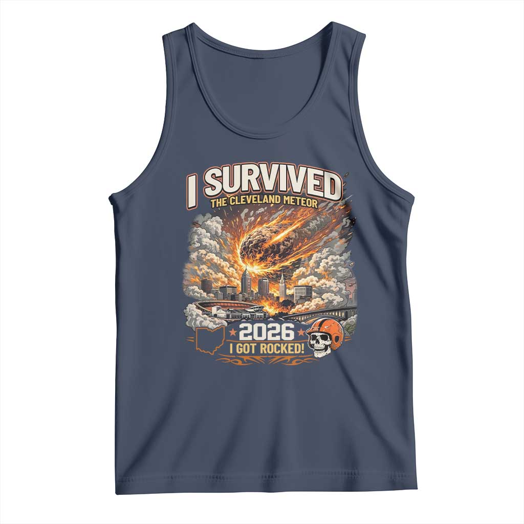 I Survived The Cleveland Meteor 2026 Tank Top Funny Ohio Apocalypse Meme Vintage Football Fan Humor