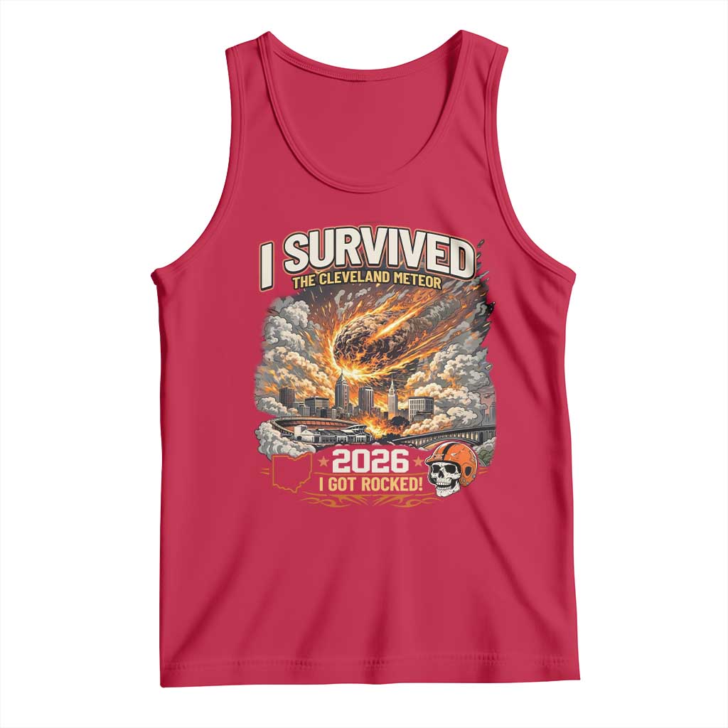 I Survived The Cleveland Meteor 2026 Tank Top Funny Ohio Apocalypse Meme Vintage Football Fan Humor