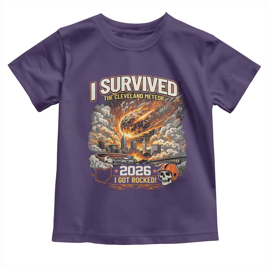 I Survived The Cleveland Meteor 2026 Toddler T Shirt Funny Ohio Apocalypse Meme Vintage Football Fan Humor