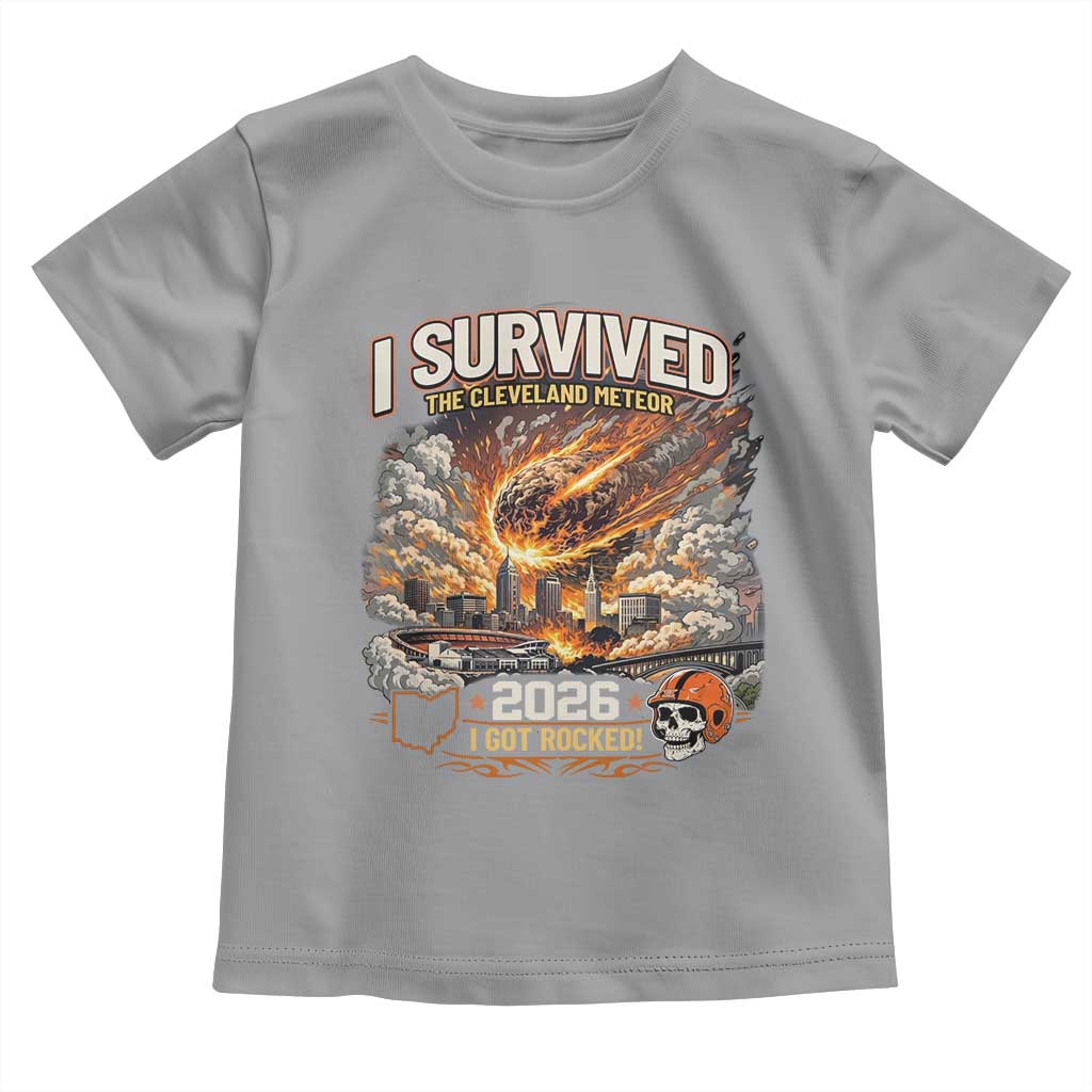 I Survived The Cleveland Meteor 2026 Toddler T Shirt Funny Ohio Apocalypse Meme Vintage Football Fan Humor